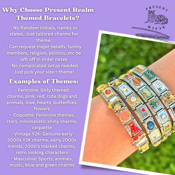 THEMED + SIZED Italian Charm Bracelet Stainless Steel Y2K Jewelry Handmade Gift - Picture 2 of 9